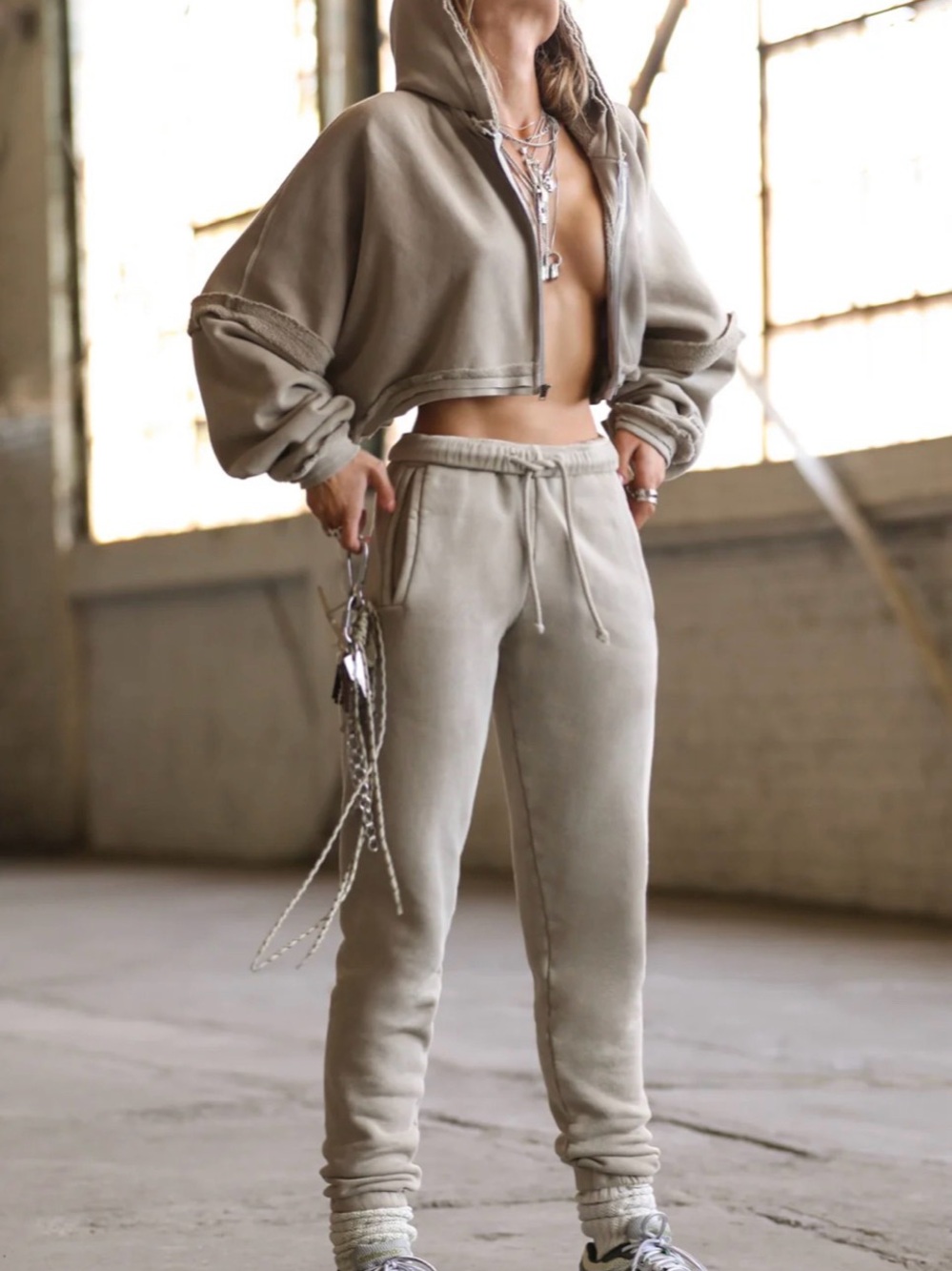 Joah Brown Neutral Beige Drawstring Joggers
